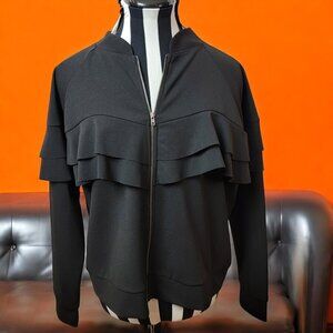 Emelia Black Ruffle Trim Zip Up Stretch Professional Jacket - SIze S